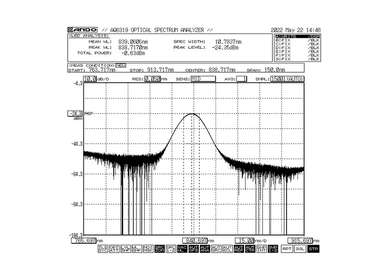840nm 5mW 10nm ব্যান্ডউইথ SLED ব্রডব্যান্ড লাইট সোর্স মডিউল